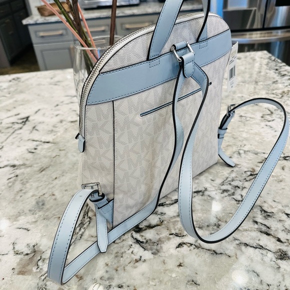 Michael Kors Dallas Medium slim backpack Signature white blue NWT Authentic - Picture 3 of 11